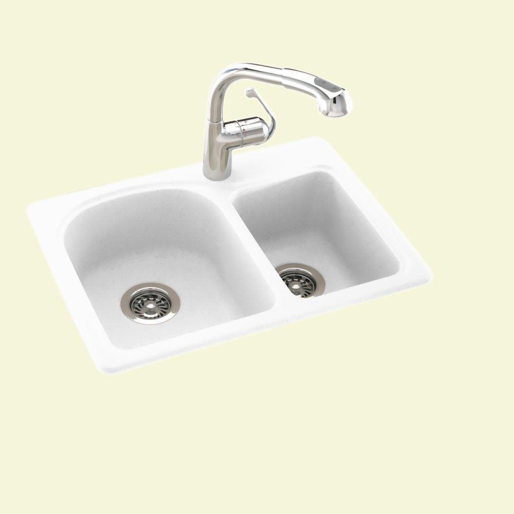 White Drop In Kitchen Sinks
 Swan Drop In Undermount Solid Surface 25 in 1 Hole 60 40