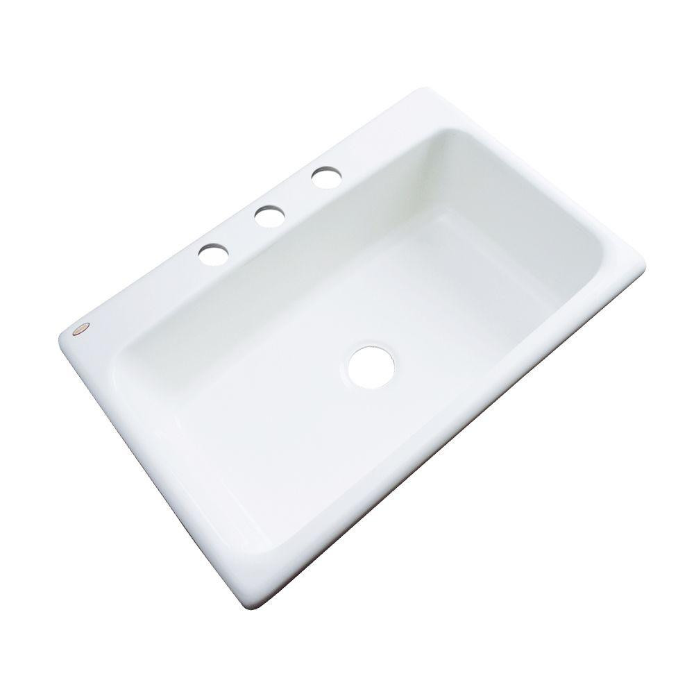 White Drop In Kitchen Sinks
 Thermocast Manhattan Drop In Acrylic 33 in 3 Hole Single