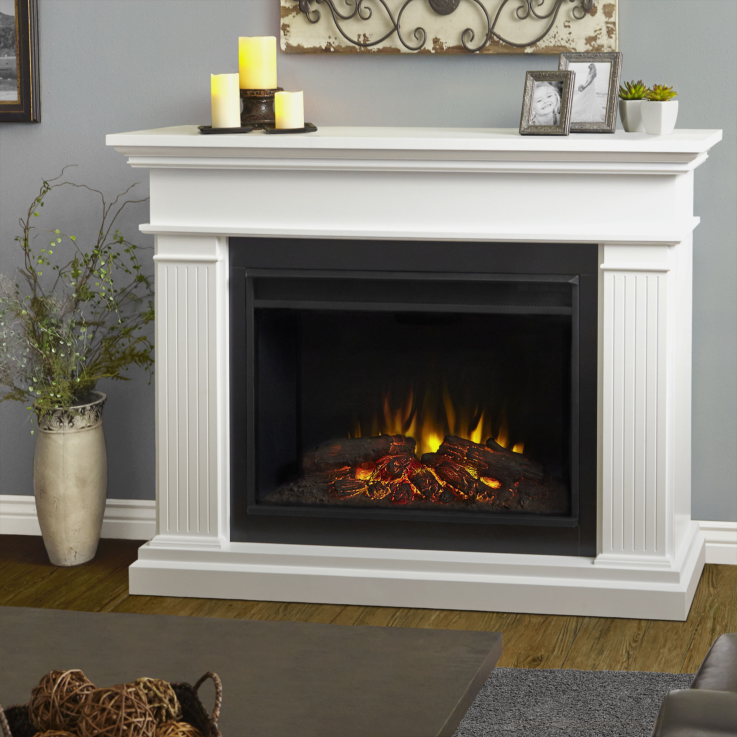 White Electric Fireplace
 55 5" Kennedy Grand White Electric Fireplace