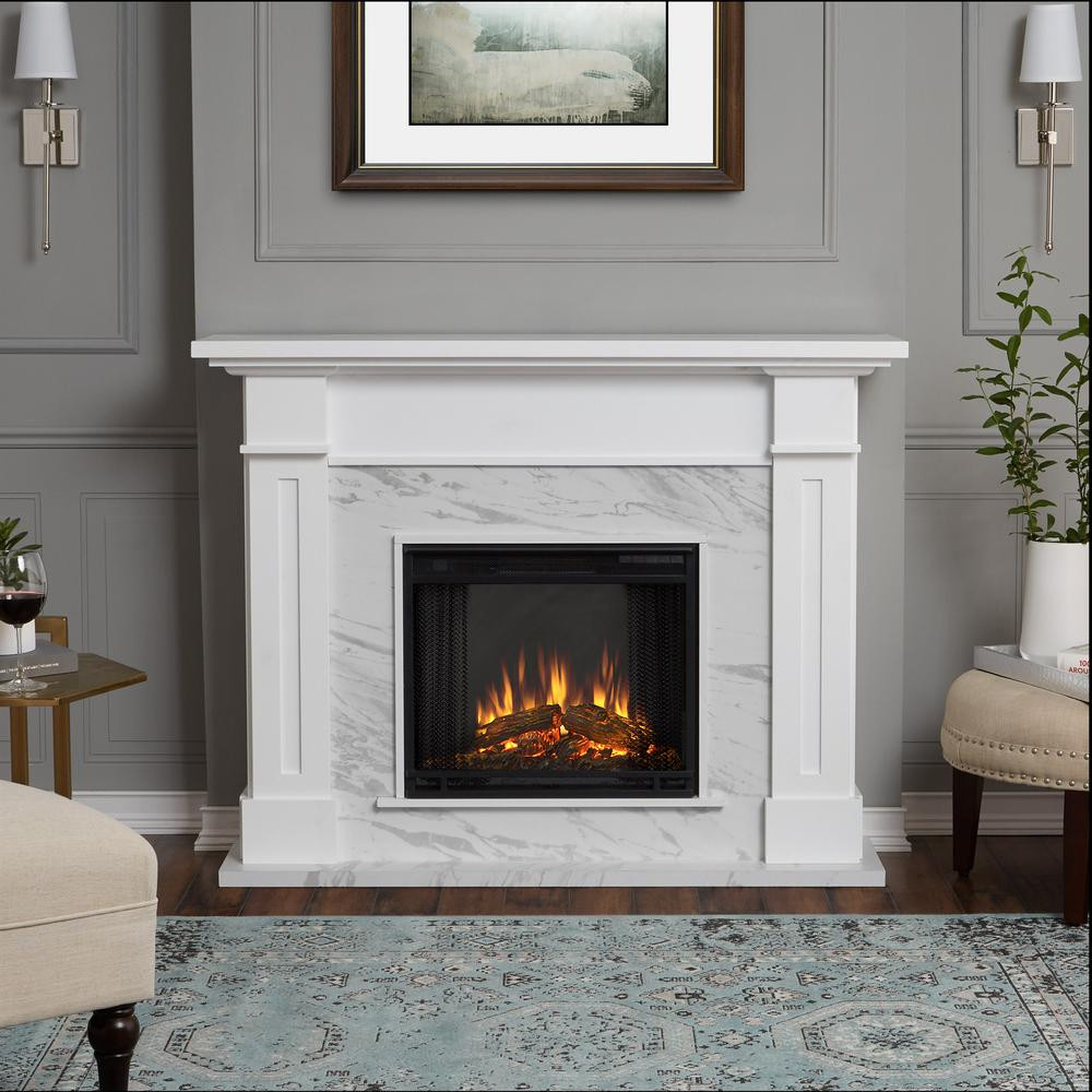 White Electric Fireplace
 Real Flame Kipling 54 in Freestanding Electric Fireplace