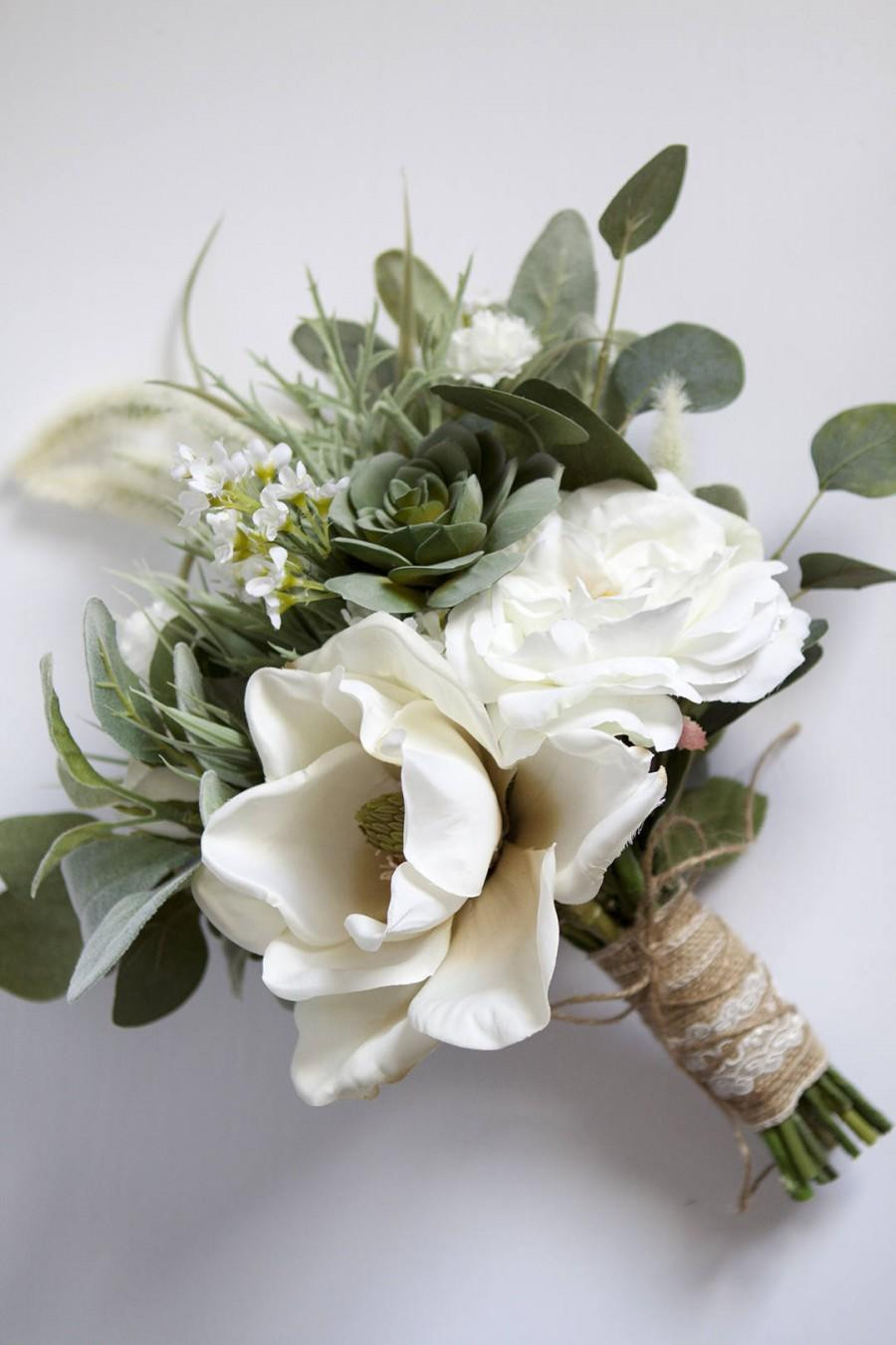 White Flowers For Weddings
 White Wedding Bouquet Greenery Succulent Bridal Bouquet