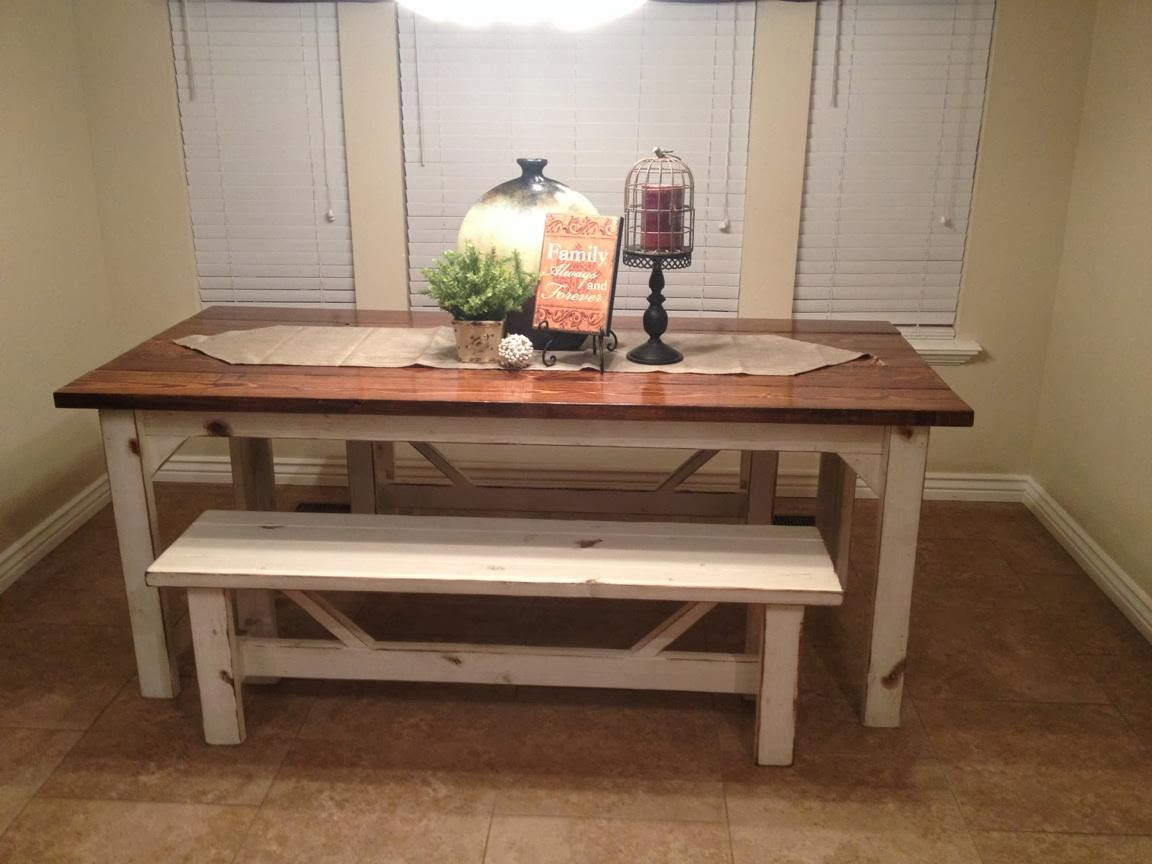 White Kitchen Bench
 Farm Kitchen Table for Farmhouse Kitchen