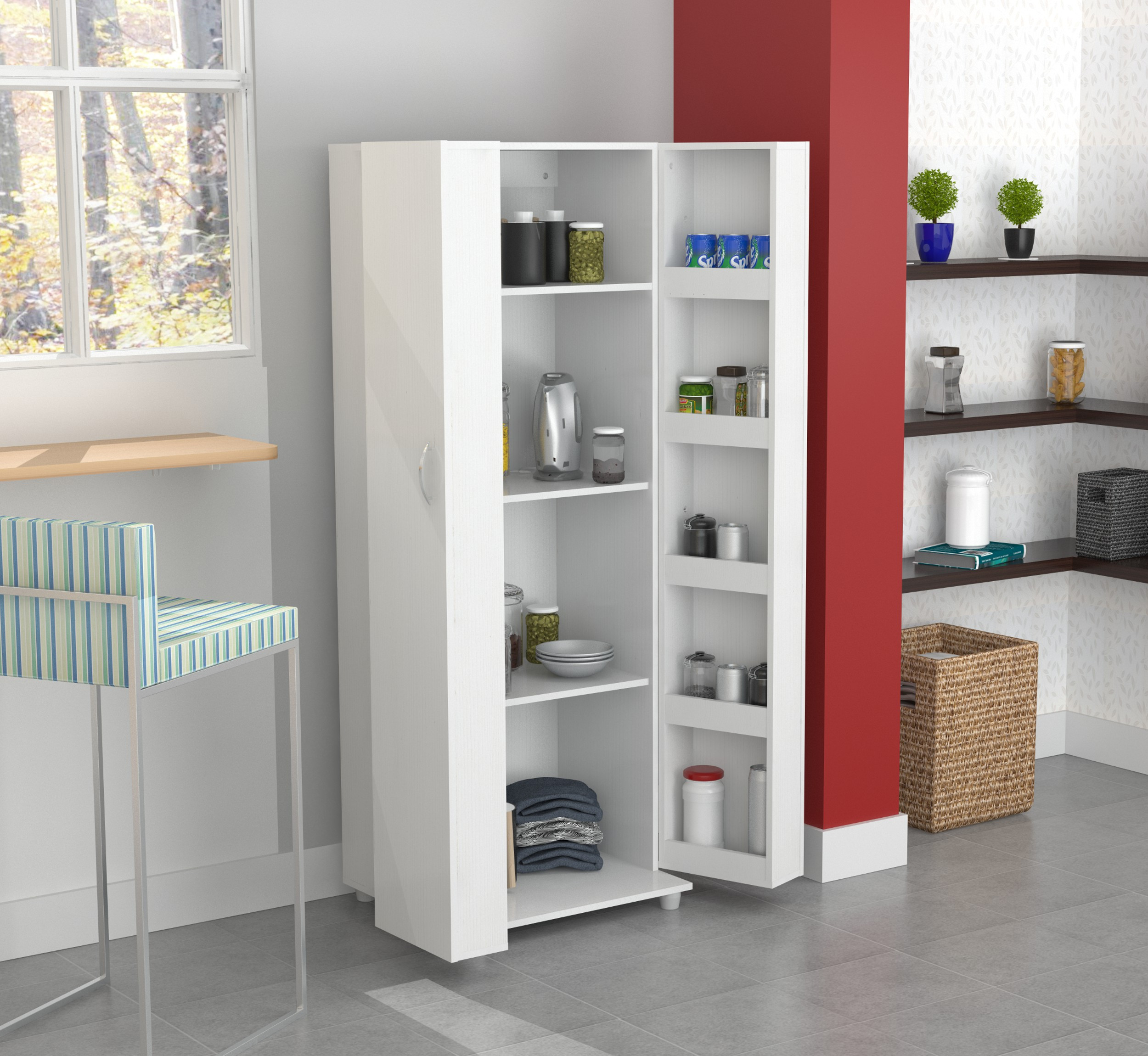 White Kitchen Storage
 Inval 2 door 4 shelf Laminate Kitchen Storage Pantry