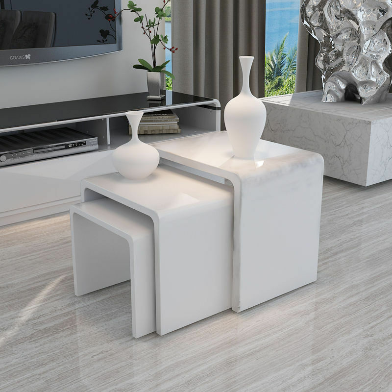 White Living Room End Tables
 White Modern High Gloss Nest of 3 Coffee Table Side End