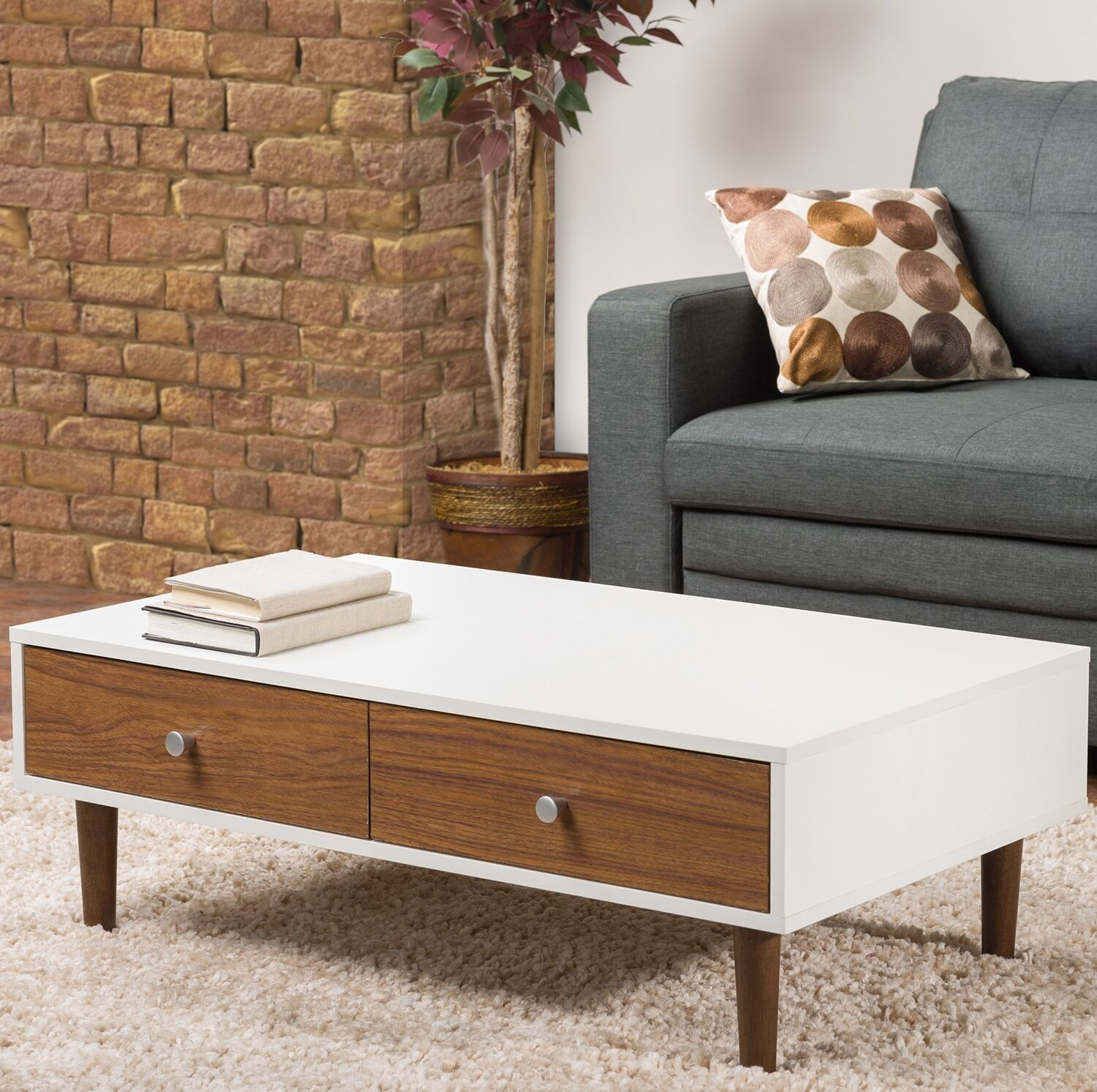 White Living Room End Tables
 White Coffee Table Storage Drawer Modern Wood Furniture