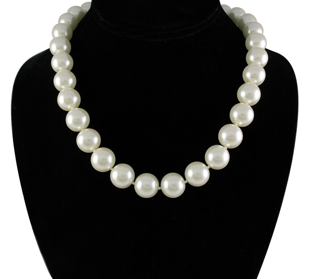 White Pearl Necklace
 Elegant 14mm Faux White Pearl 18 inch Necklace with