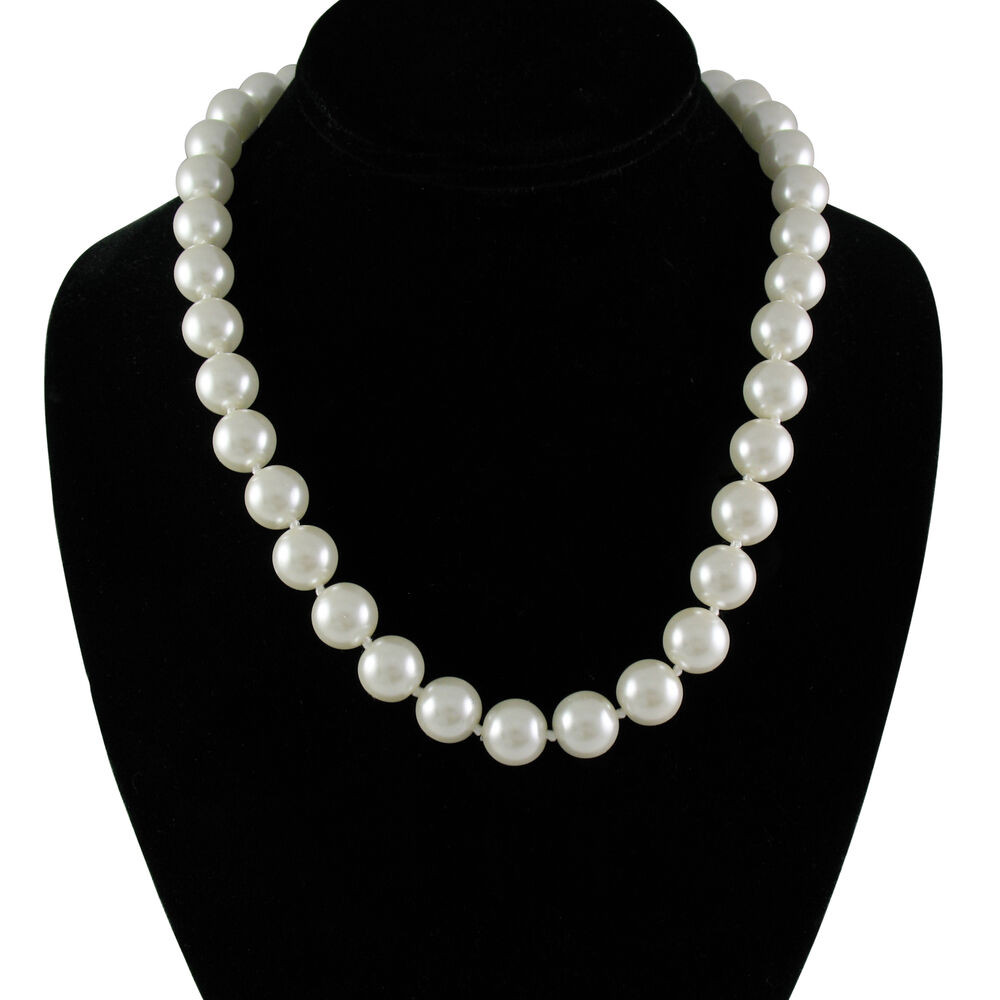 White Pearl Necklace
 Elegant 12mm Faux White Pearl Necklace 20 Inch with