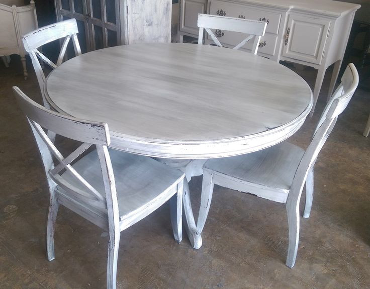 White Washed Kitchen Tables
 Here is a 54" round table and four chairs I painted it