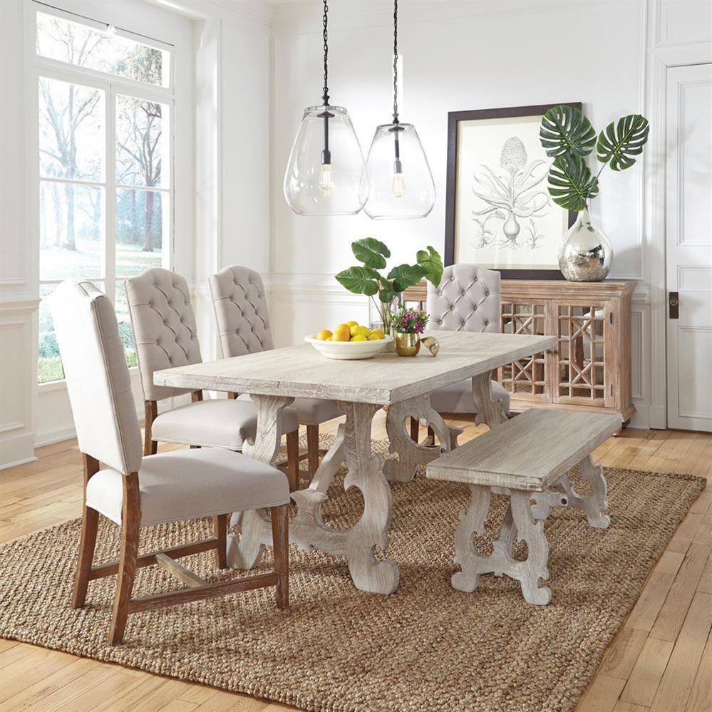 White Washed Kitchen Tables
 Louie Rustic Lodge Rectangular White Washed Carved Mango