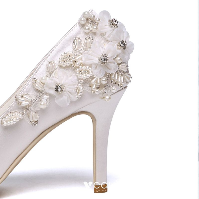 White Wedding Shoes With Rhinestones
 Luxury Gorgeous White Wedding Shoes 2019 Leather