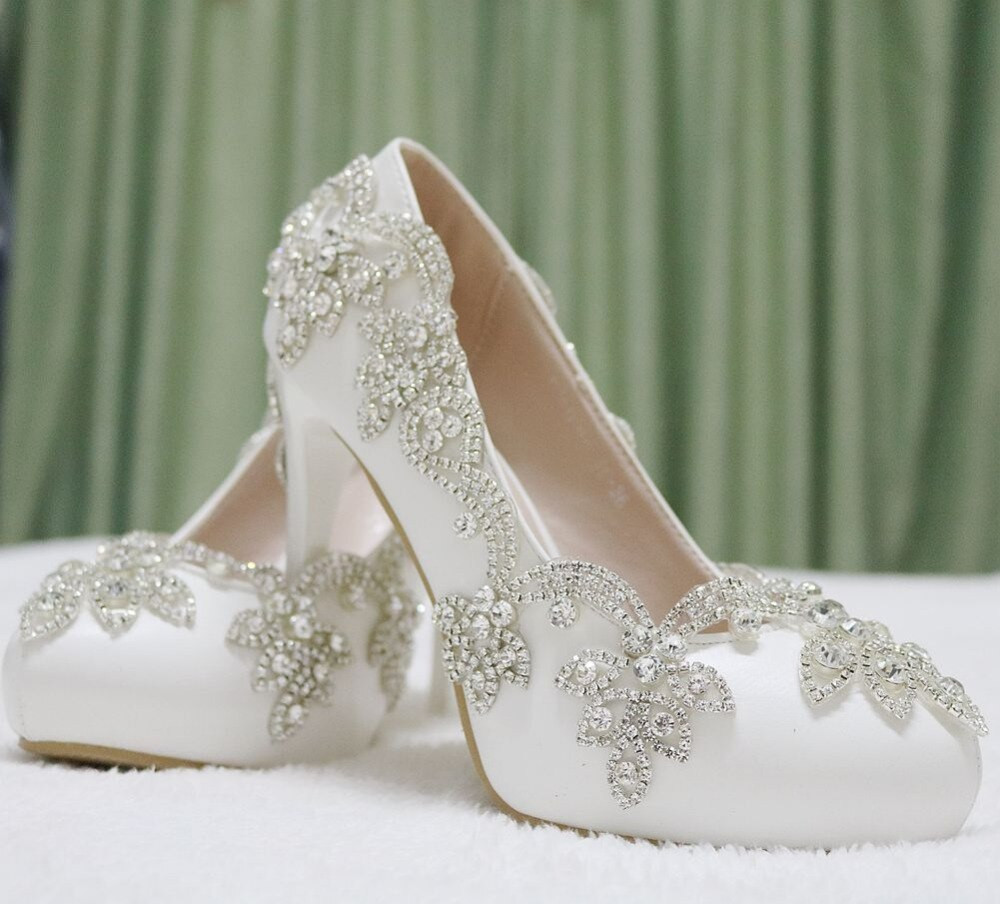 White Wedding Shoes With Rhinestones
 New white rhinestone wedding shoes high heels pumps shoes