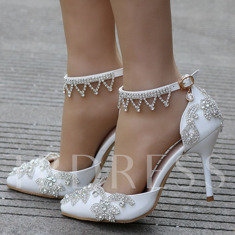 White Wedding Shoes With Rhinestones
 White Wedding Shoes for Women Rhinestone Heels Tbdress