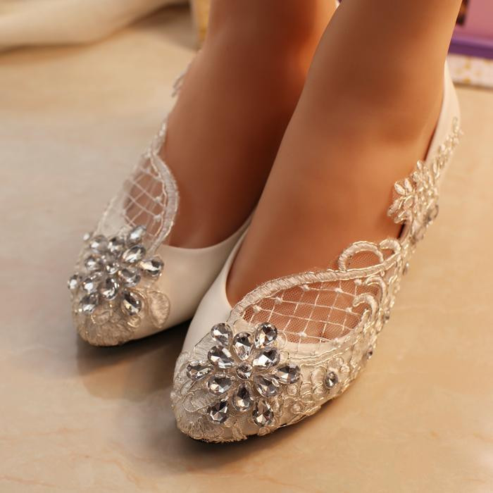 White Wedding Shoes With Rhinestones
 White Wedding Shoes fice Shoes Bridesmaid bridal Shoes