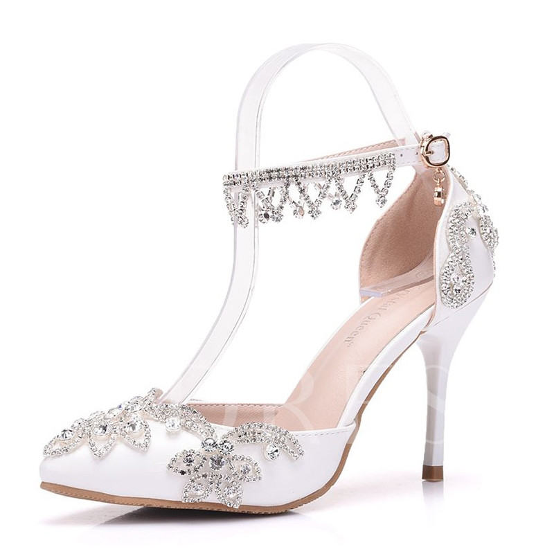 White Wedding Shoes With Rhinestones
 White Wedding Shoes for Women Rhinestone Heels Tbdress