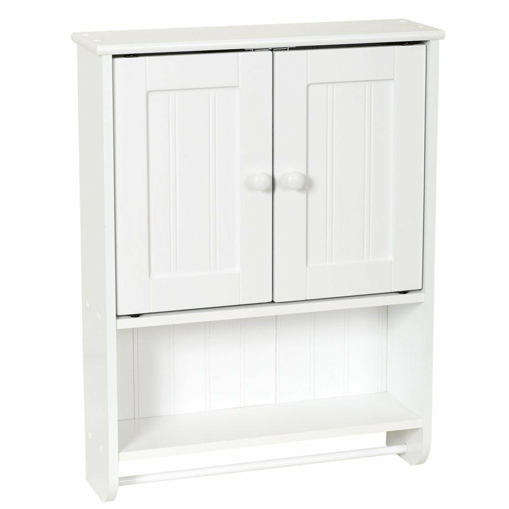 White Wood Bathroom Wall Cabinet
 New White Wood Wall Cabinet Bath Towel Bar Shaving