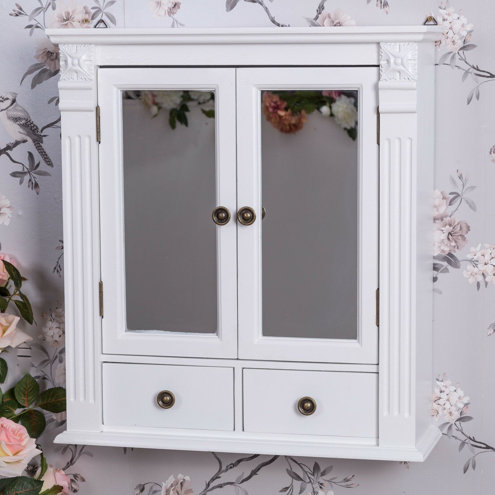 White Wood Bathroom Wall Cabinet
 White Wooden Mirrored Bathroom Wall Cabinet Vintage Chic