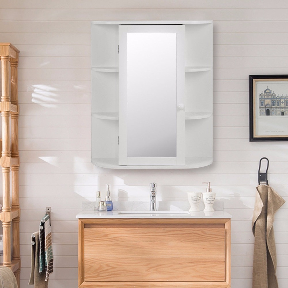 White Wood Bathroom Wall Cabinet
 Goplus Wooden Bathroom Cabinet with Mirror White Storage