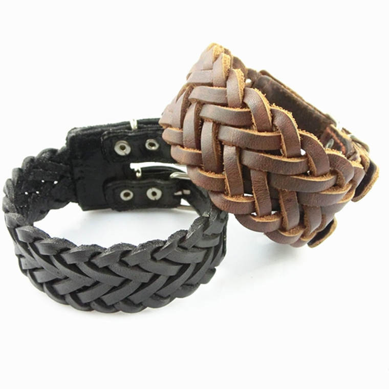 Wholesale Leather Bracelets
 Luxury leather wide hand woven bracelet jewelry wholesale