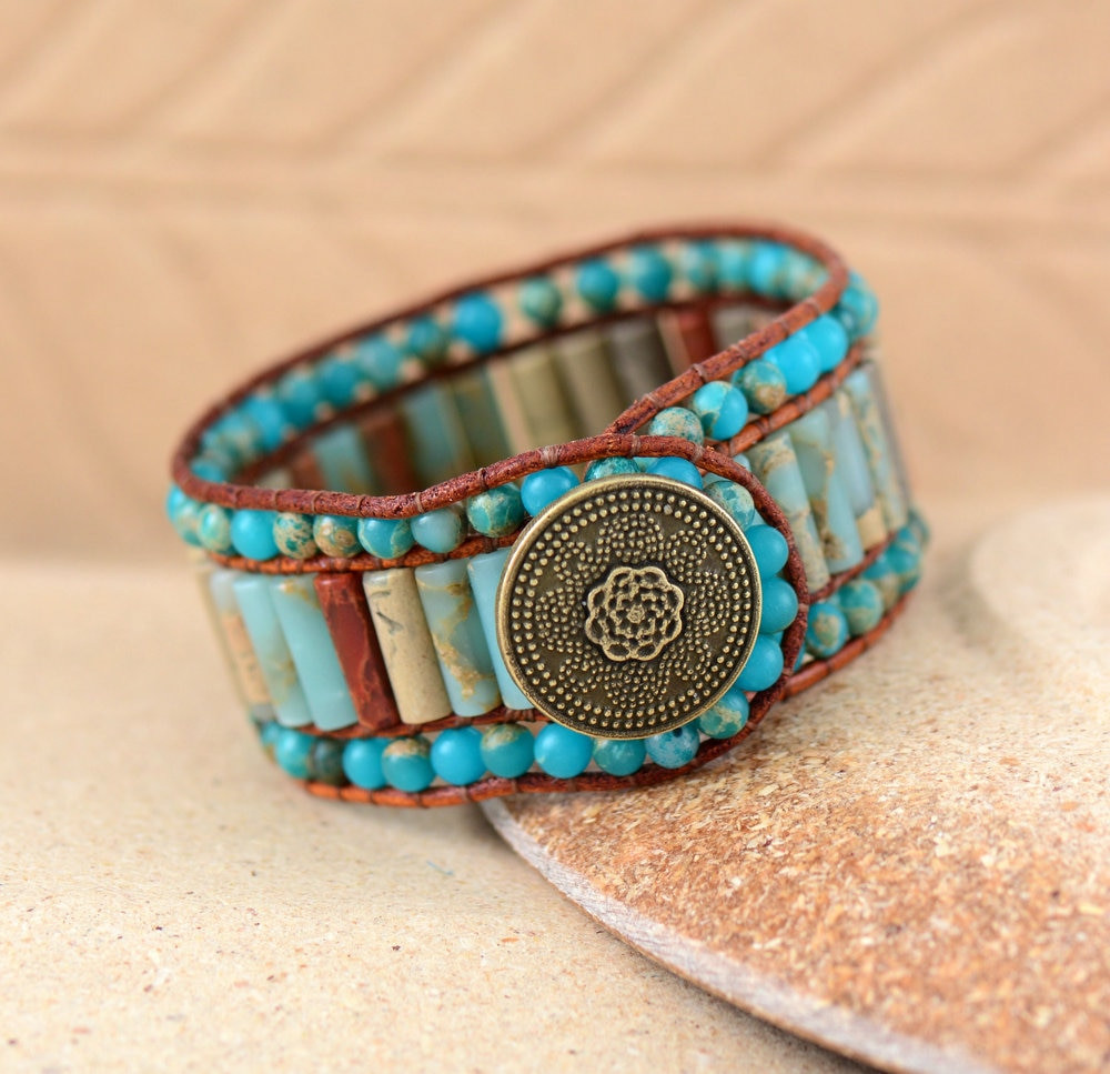 Wholesale Leather Bracelets
 Boho Bracelet Unique Natural Stone Vintage Leather Wrap