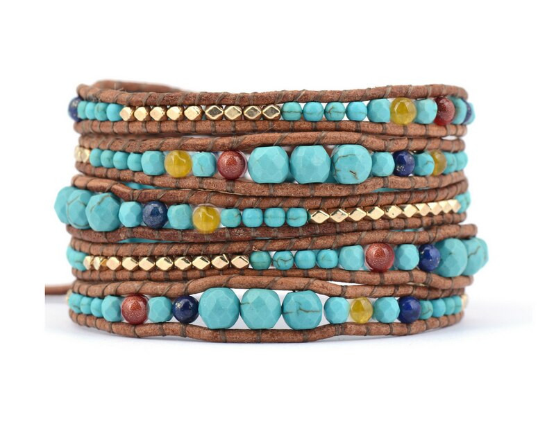 Wholesale Leather Bracelets
 Aliexpress Buy Graduated Stone with Gold Color beads