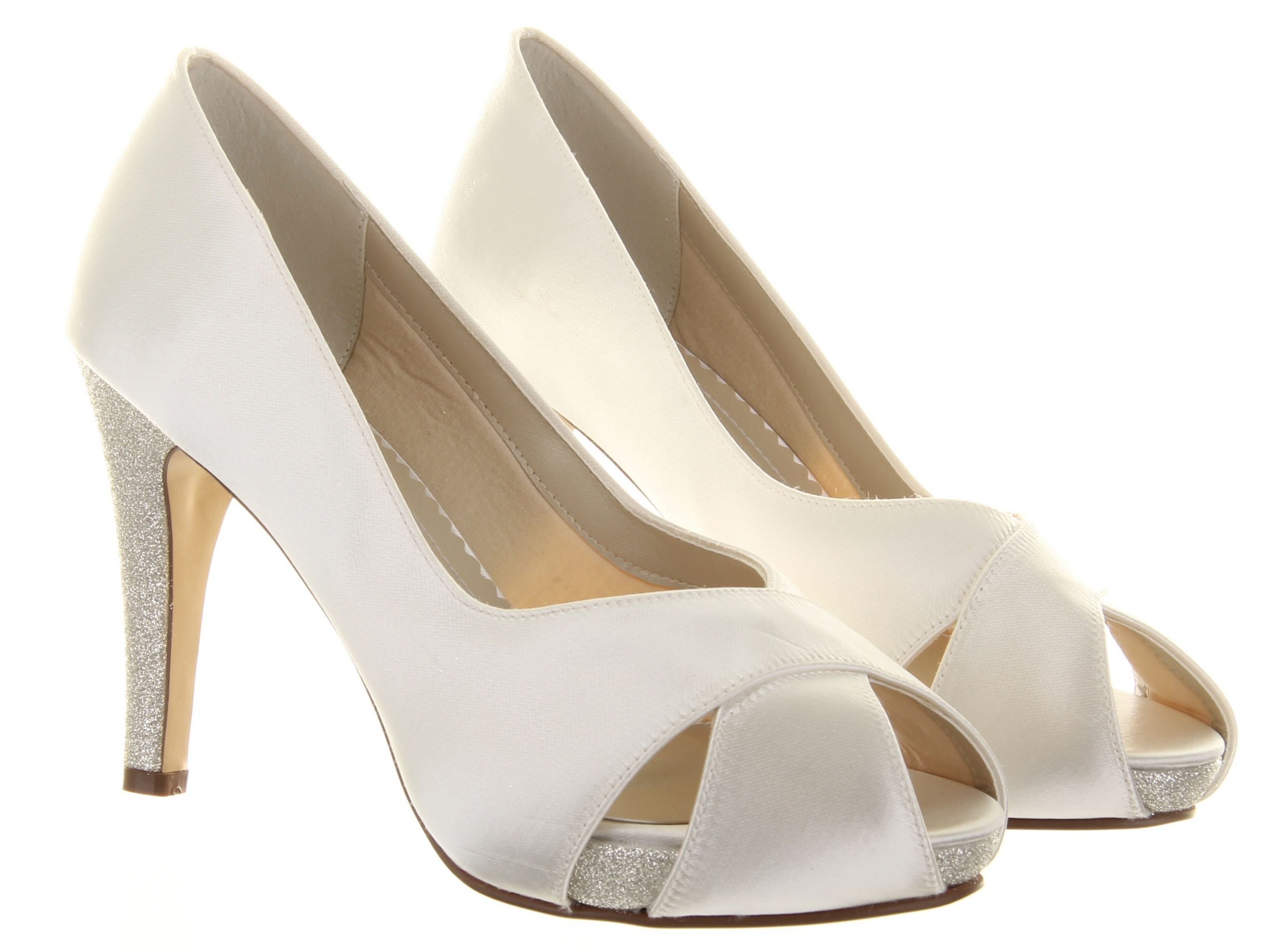 Wide Wedding Shoes
 Rainbow Club Safia Peep Toe Ivory Wide Fit Satin Womens