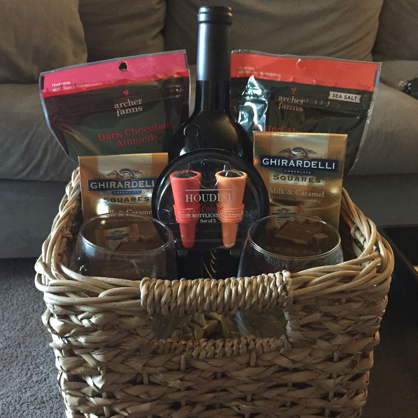 Wine Themed Gift Basket Ideas
 Wine Basket includes Stemless wine glasses wine bottle