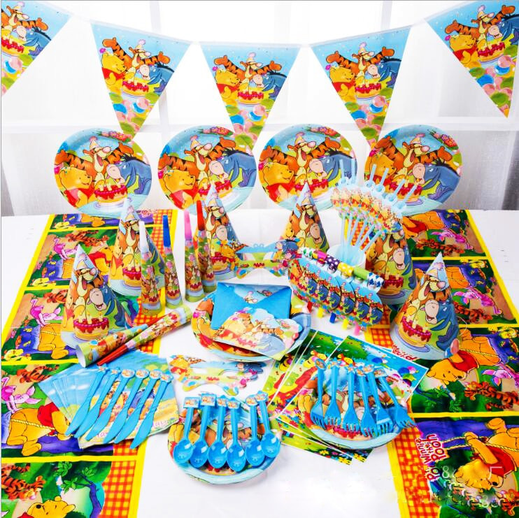 Winnie The Pooh Birthday Party Decorations
 16 Set 1 Boxes Pooh Bear Disposable Tableware Sets