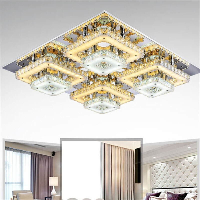 Wireless Living Room Lights
 Art Deco Remote Control Square Flush Mount Crystal Ceiling
