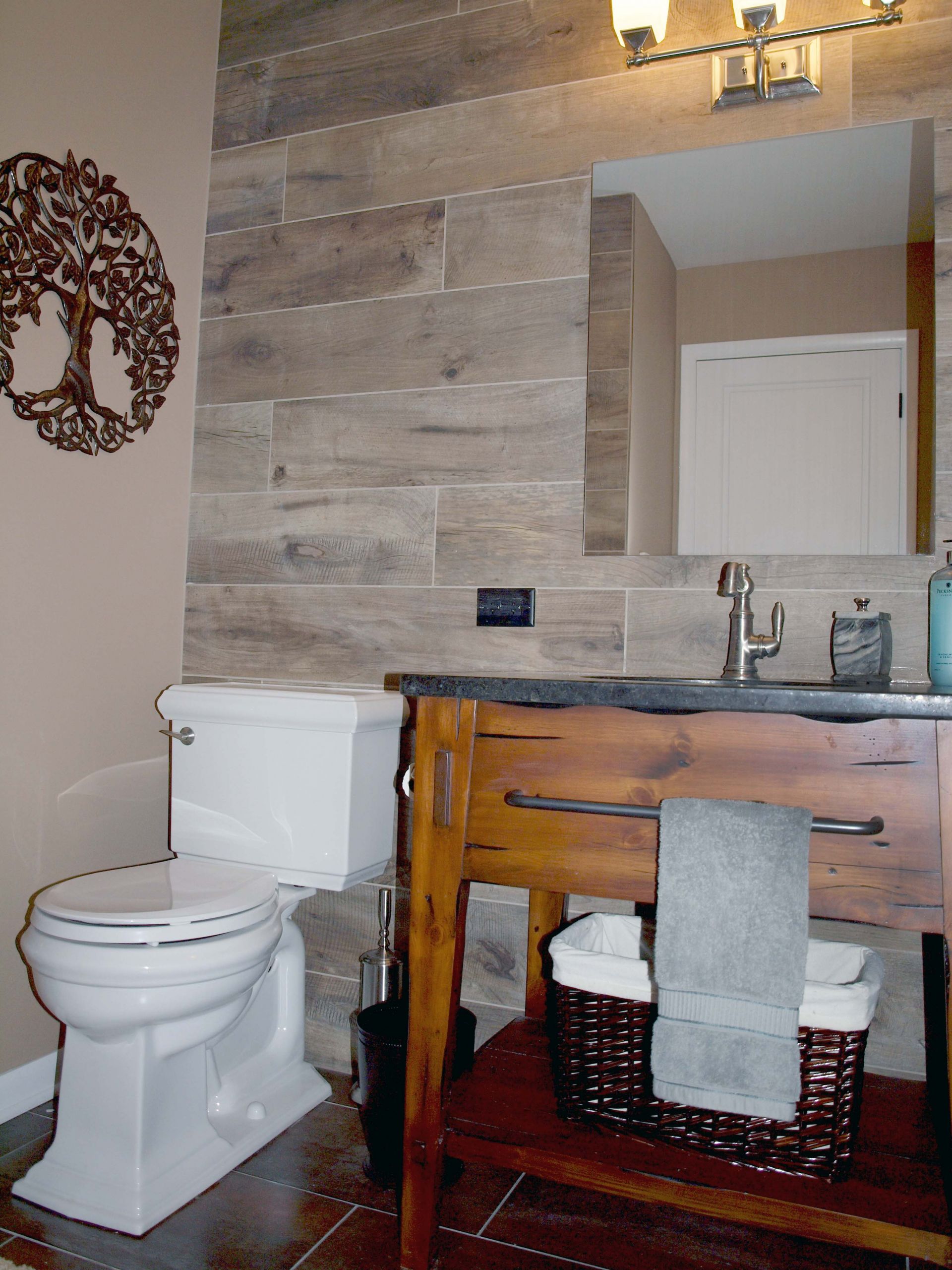 Wood Accent Wall Bathroom
 Wood Look Tile on Walls Normandy Remodeling