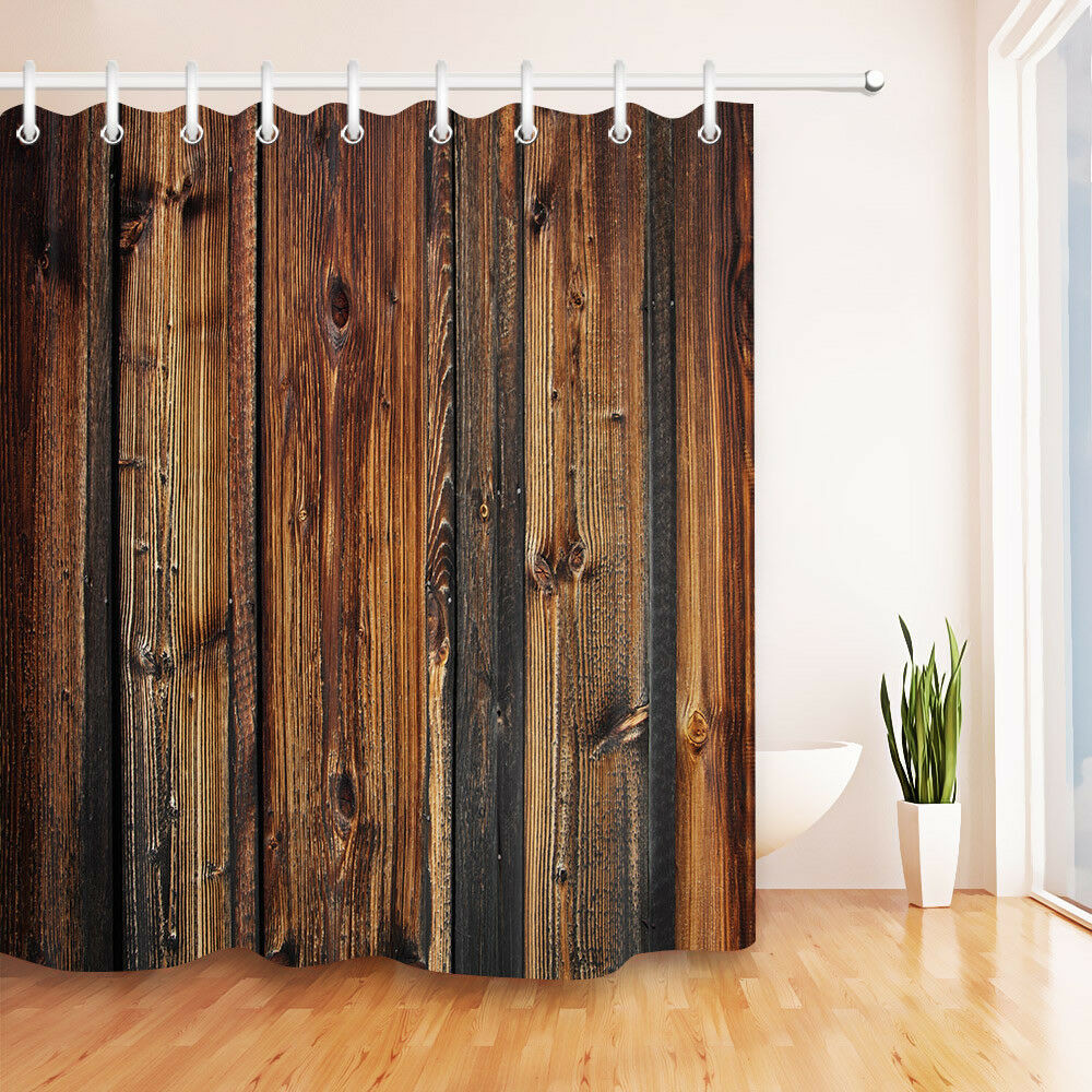 Woodsy Bathroom Decor
 Bathroom Set Polyester Fabric Rustic Wood Shower Curtain