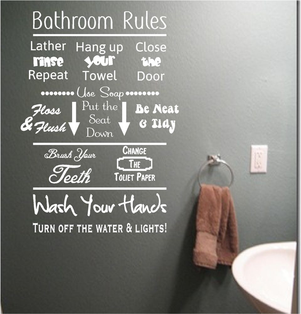 Words On Bathroom Walls
 BATHROOM RULES vinyl wall art QUOTE sticker wash words