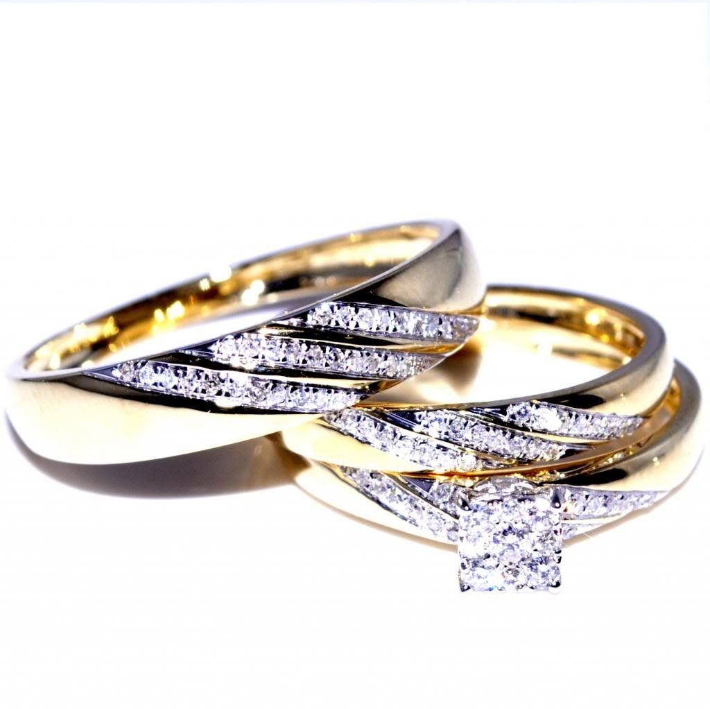 Yellow Gold Wedding Rings Sets For His And Her
 His and Her Trio Wedding Rings Set 1 3cttw 10K Yellow Gold