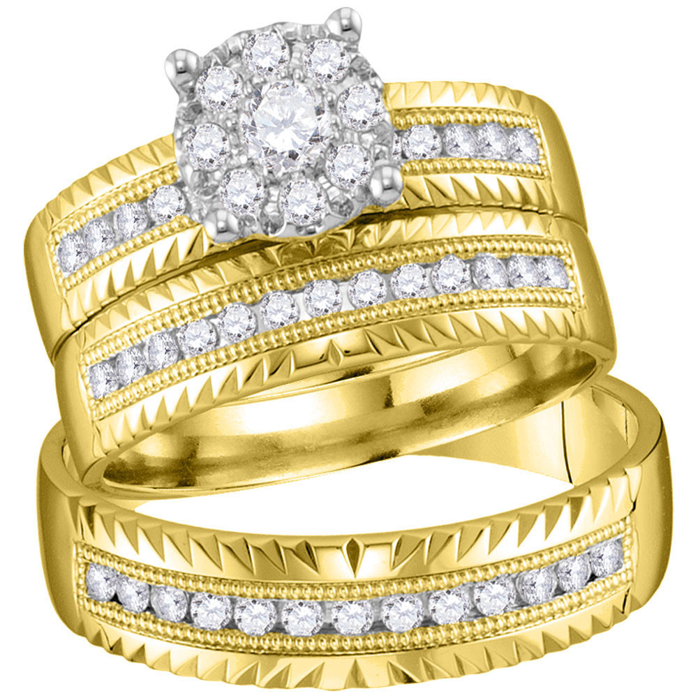 Yellow Gold Wedding Rings Sets For His And Her
 Saris and Things 14k Yellow Gold His & Hers Round