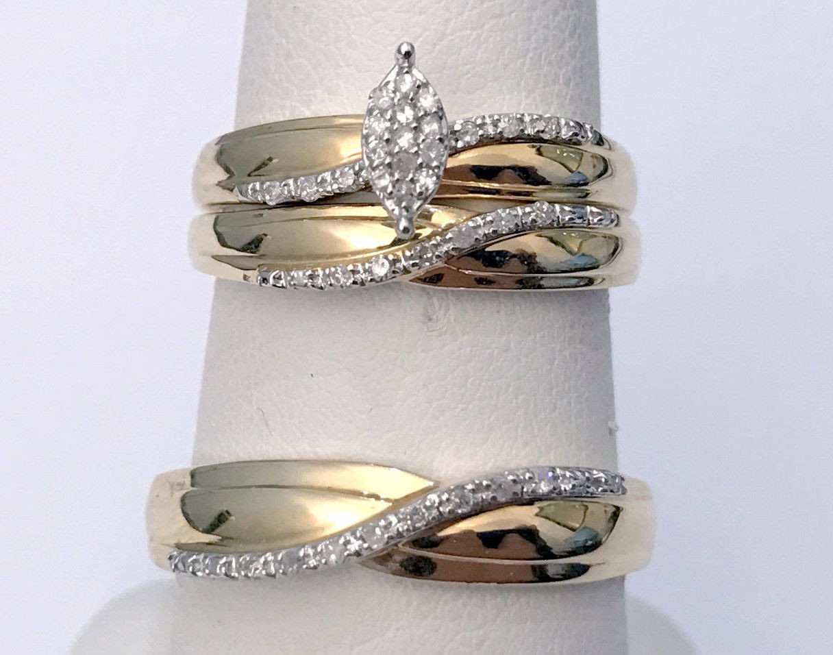 Yellow Gold Wedding Rings Sets For His And Her
 10k Yellow Gold His Her Men Womens marquise Diamond Rings