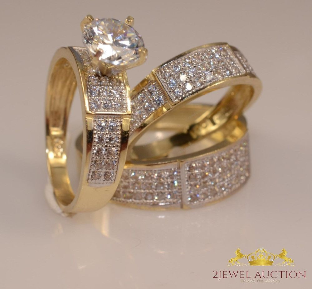 Yellow Gold Wedding Rings Sets For His And Her
 Diamond Wedding 14K Yellow Gold Trio His And Her Bridal