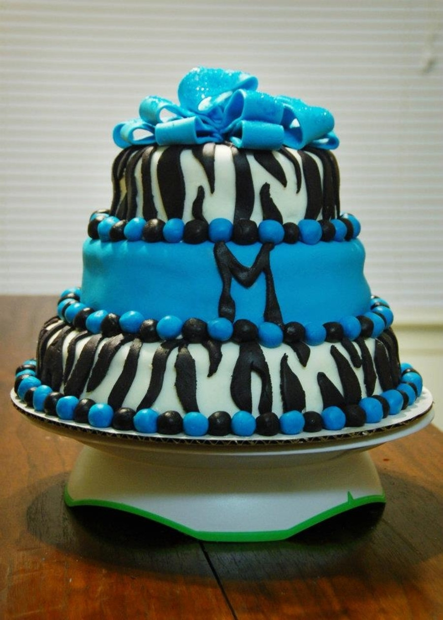 Zebra Birthday Cake
 Blue Zebra Print Birthday Cake CakeCentral