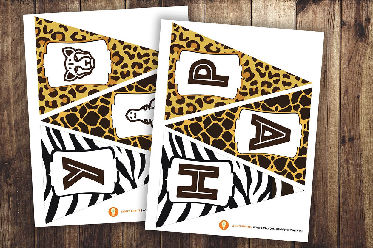 Zebra Print Birthday Decorations
 Safari birthday ZOO Personalized DIY printable pennant