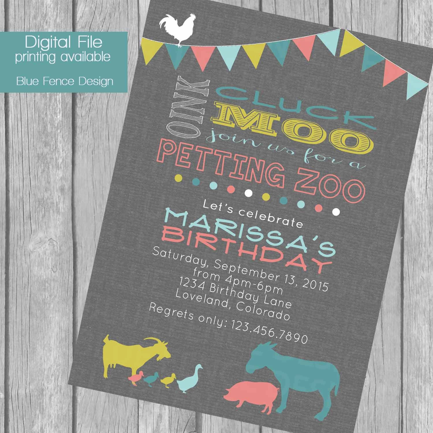 Zoo Birthday Invitations
 Petting Zoo birthday party invitation bunting banner farm