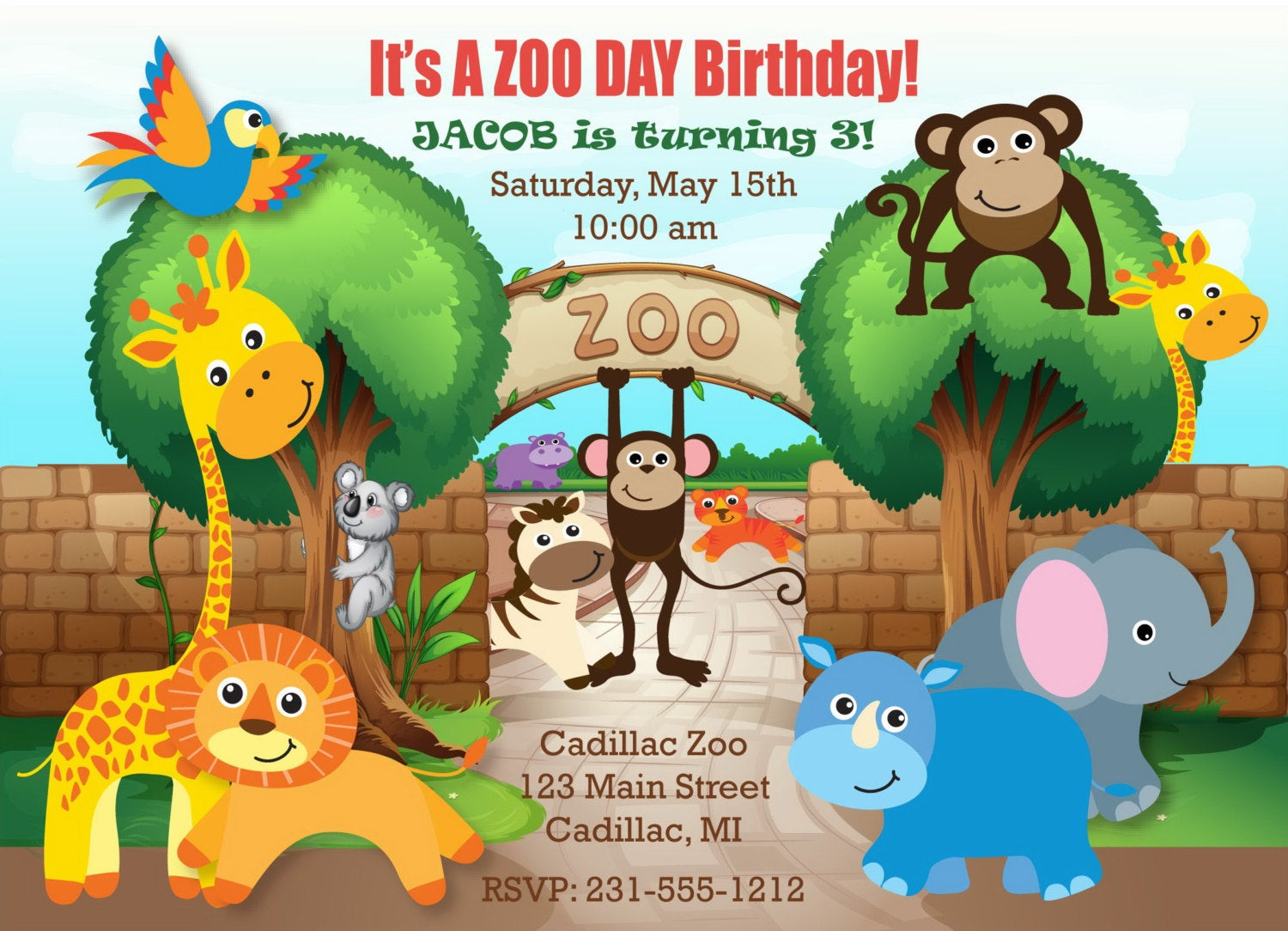 Zoo Birthday Invitations
 Printable Safari Zoo Birthday Invitation Zoo Invitation