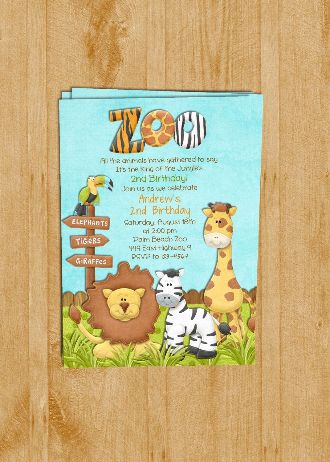 Zoo Birthday Invitations
 Zoo Birthday Invitation Jungle Animals Custom and